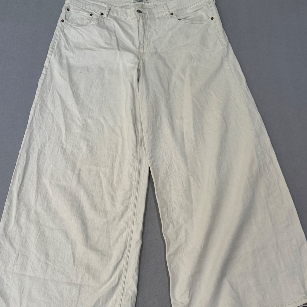 Abercrombie & Fitch Wide Leg Jeans Women 32 Off White Cream High Rise Denim